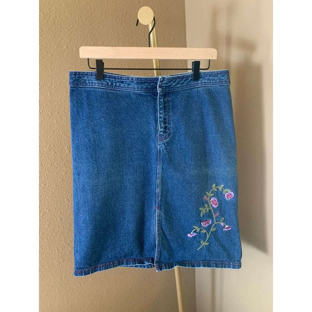 Vintage Embroidered Denim Mini Skirt Cottagecore Y2K Skirt Women’s 10 - Picture 2 of 3
